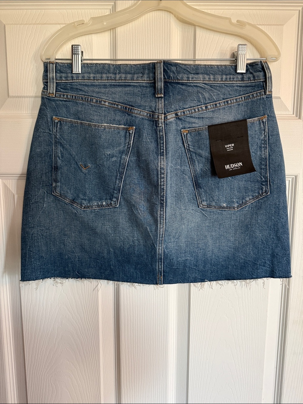 Hudson Jeans Blue Washed Denim Mini Skirt with Raw Hem